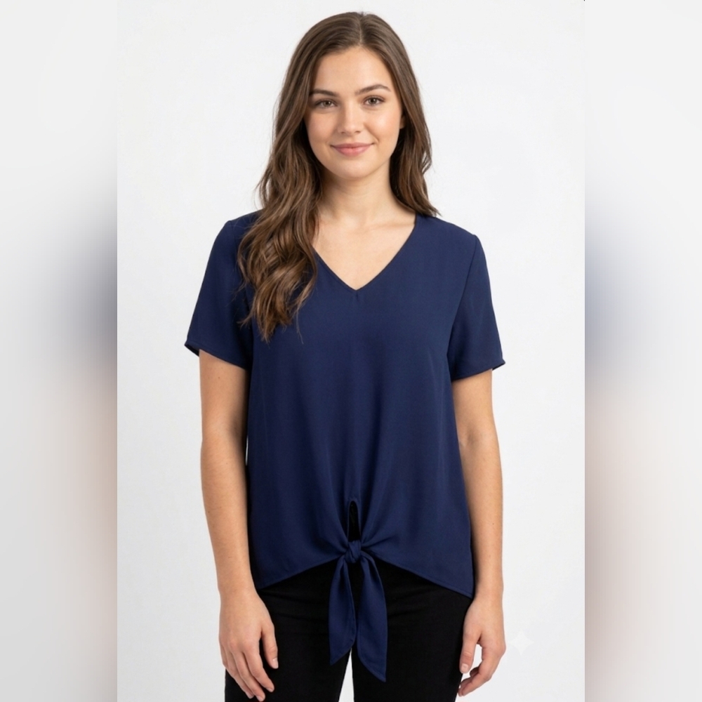 ✨💙 NWT Pleione Navy Blue Front Tie Hem Blouse Top | Size M ✨